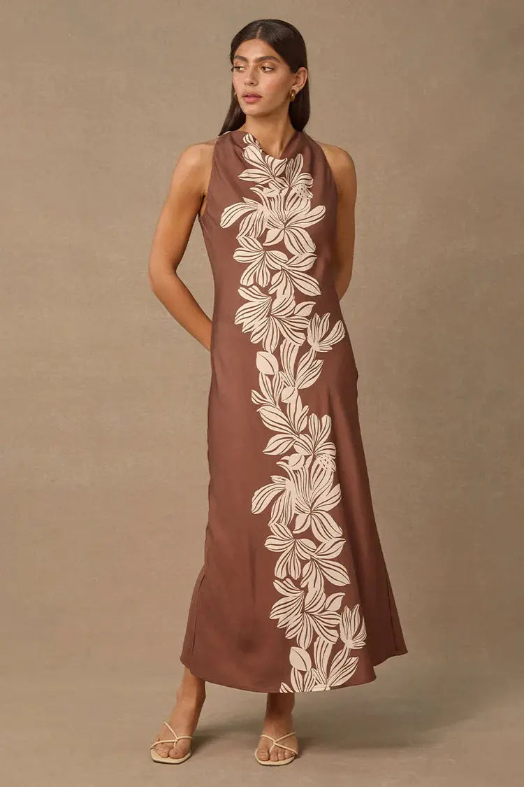 Palmera Maxi Dress - Cocao Base Palmera Floral Mon Renn