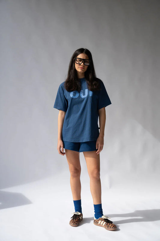 Parisienne Tee - Midnight Blue Araminta James at cloth in brick