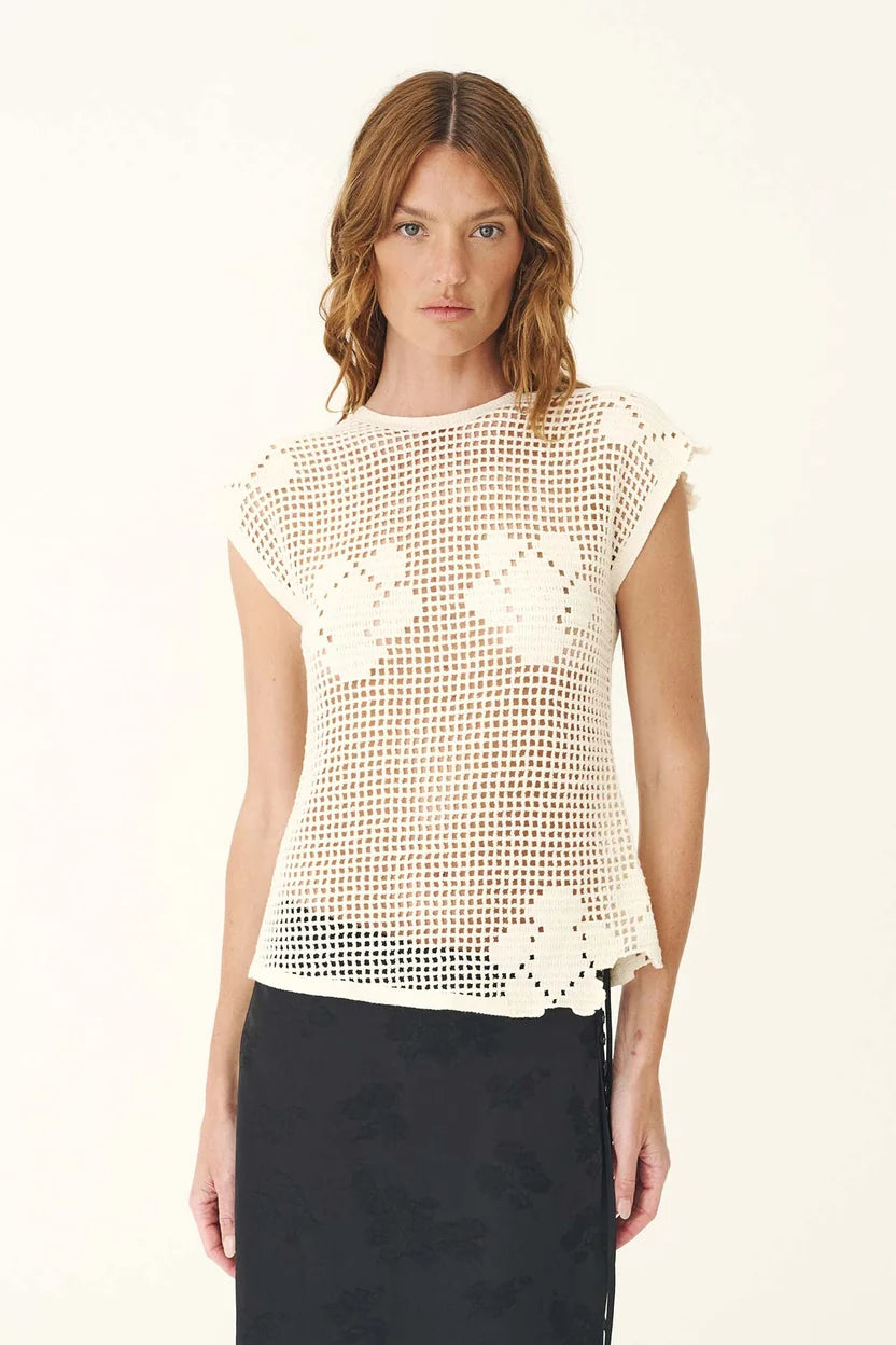 Pollyanna Floral Crochet Top - Bone Rowie