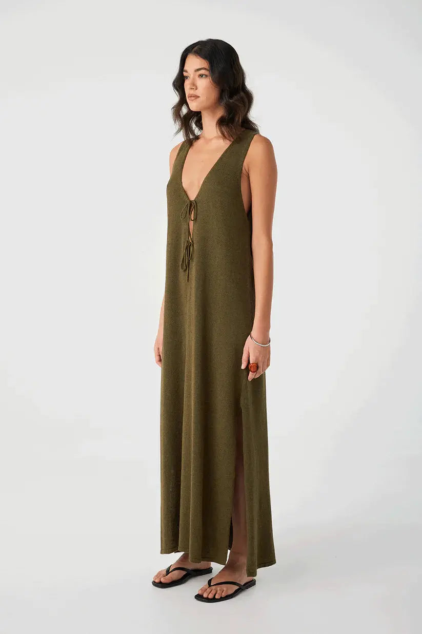 Poppy Reversible Maxi Dress - Olive Side View