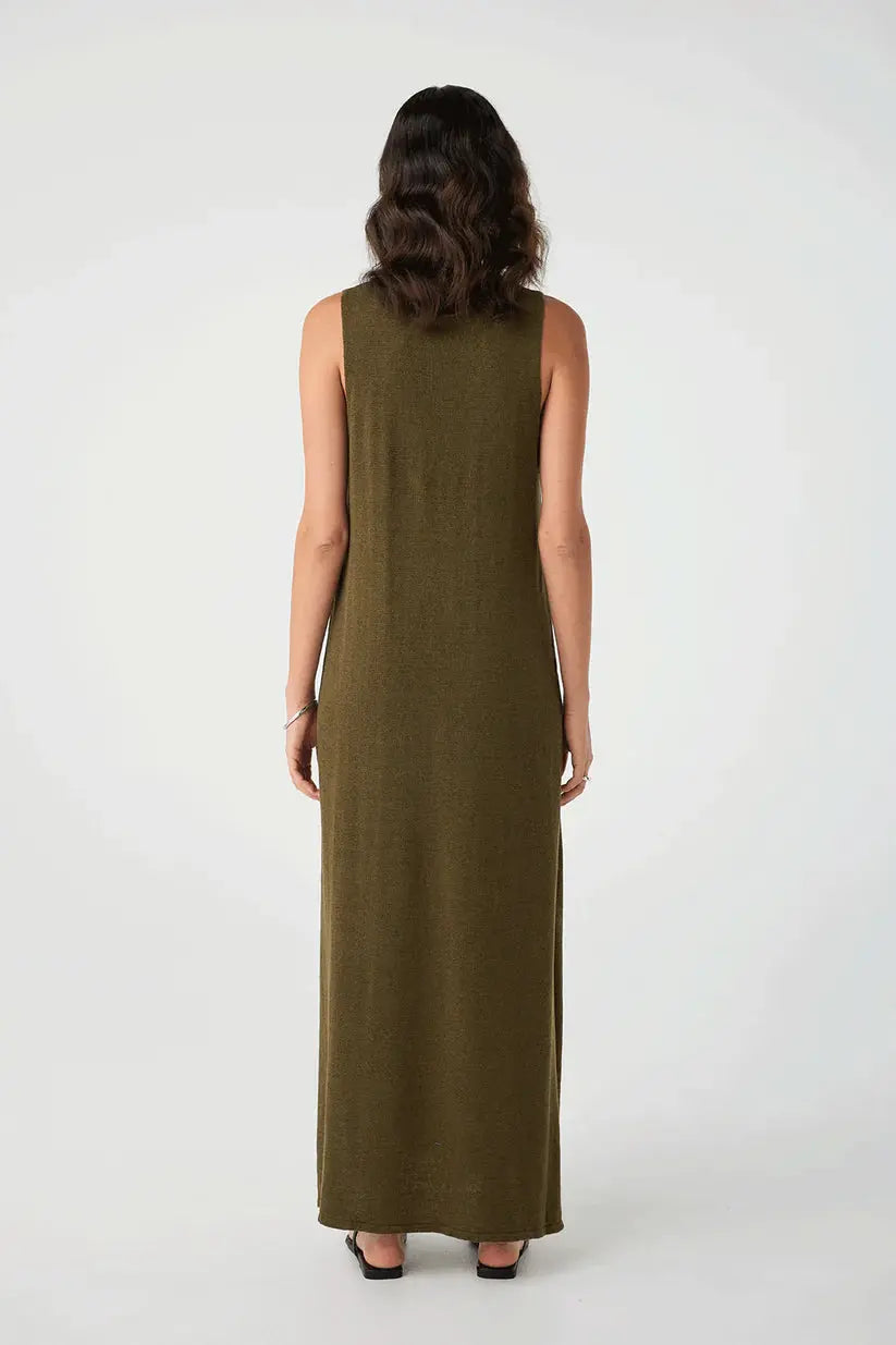 Poppy Reversible Maxi Dress - Olive Back View