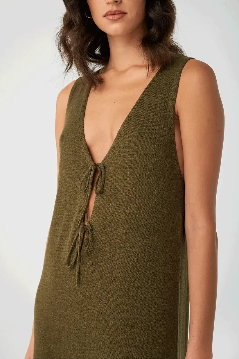 Poppy Reversible Maxi Dress - Olive close up front view