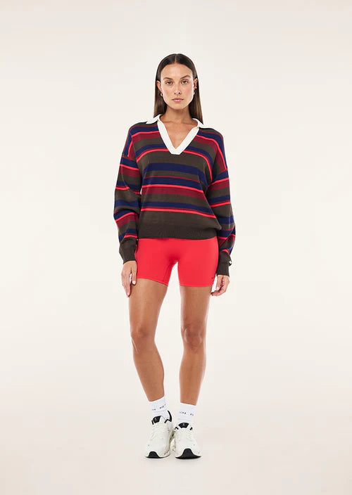Retreat Stripe Collar Knit - Strawberry Stripe P.E Nation