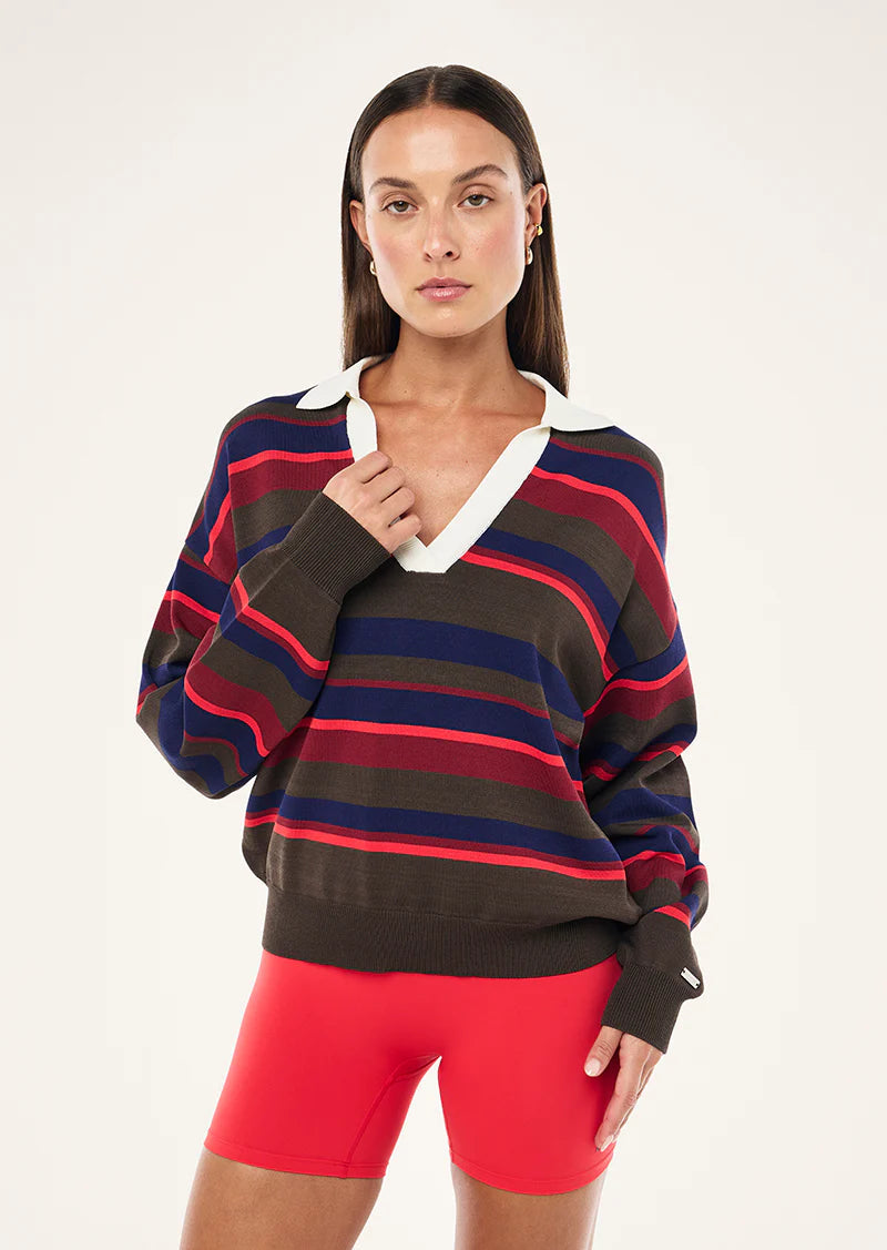 Retreat Stripe Collar Knit - Strawberry Stripe P.E Nation