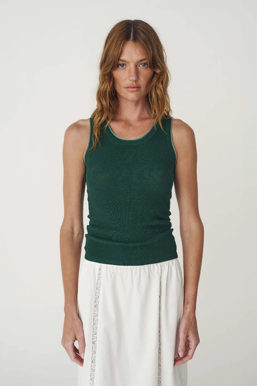 Zoe Contrast Knit Tank - Bottle Green Rowie