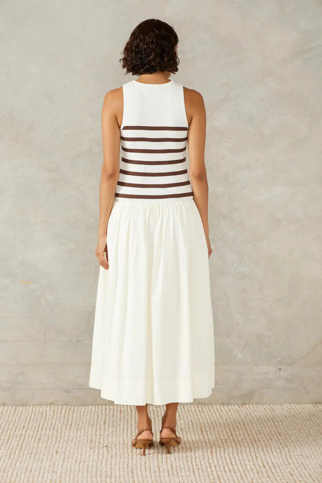 Rhythm Stripe Mix Dress - Ivory/Coffee Mon Renn