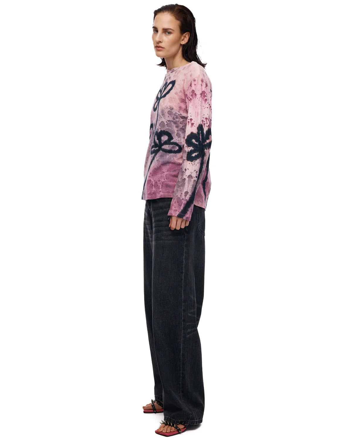 Flower Stalk Hand Dyed Hemp Tee - Purple/Pink The Tales