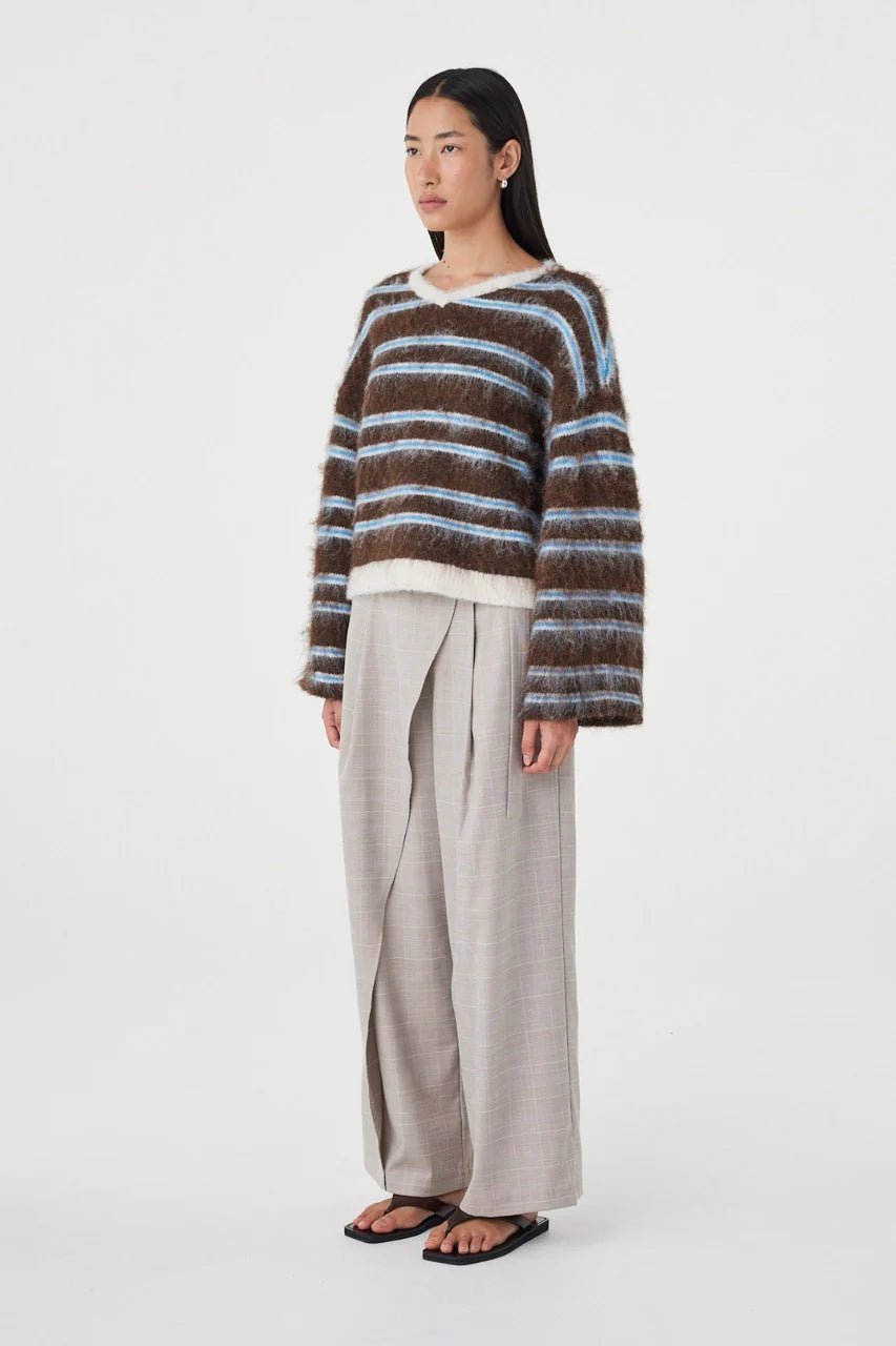 Lucca Sweater - Espresso and Blue Stripe Arcaa