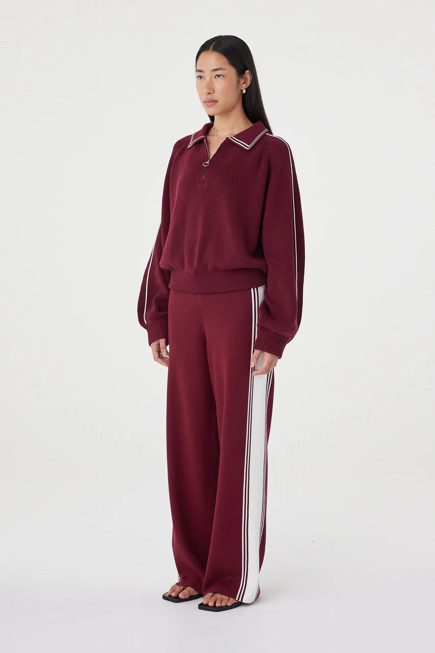 Nella Zip Sweater - Merlot and Cream Arcaa