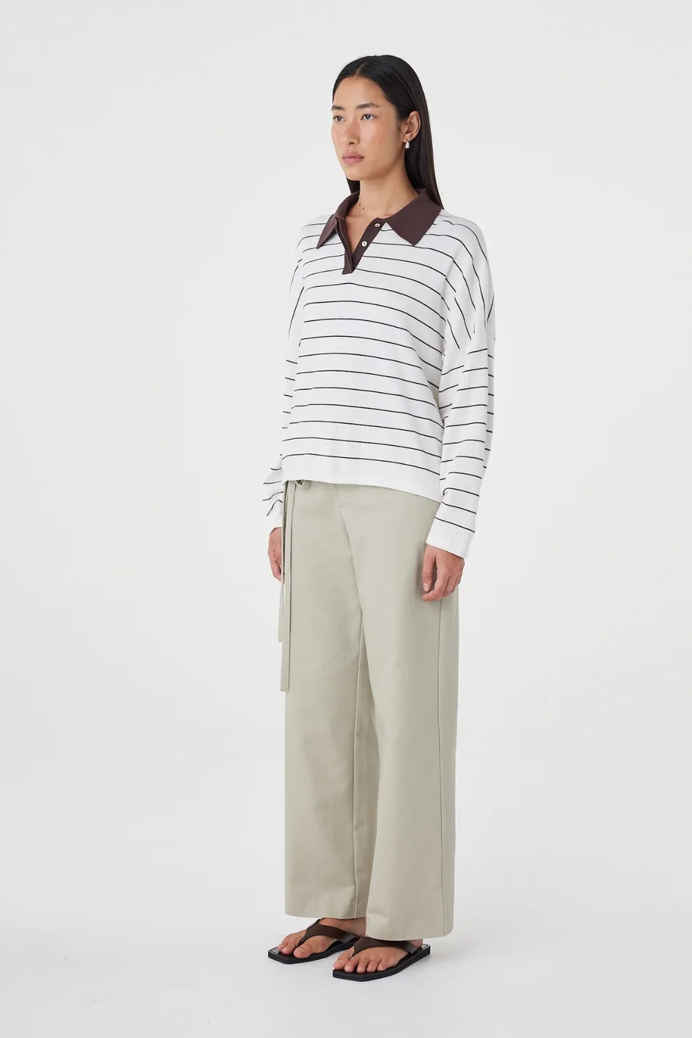 Zia Tie Knit Jersey - Cream and Espresso Stripe Arcaa