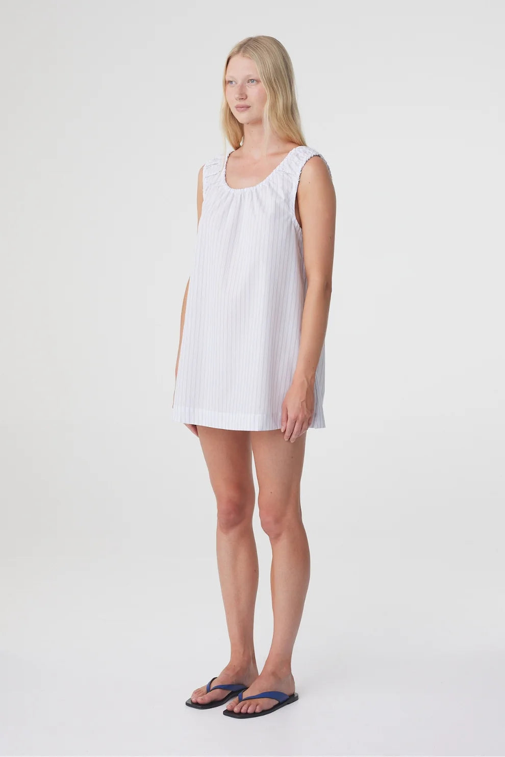 Isla Mini Dress - Blue Pinstripe Arcaa