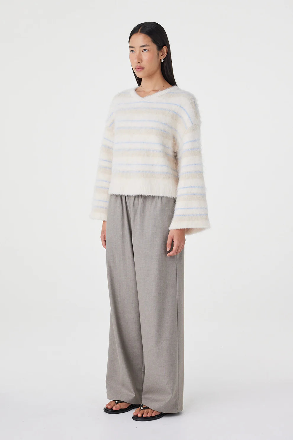 Lucca Sweater - Taupe and Blue Stripe Arcaa