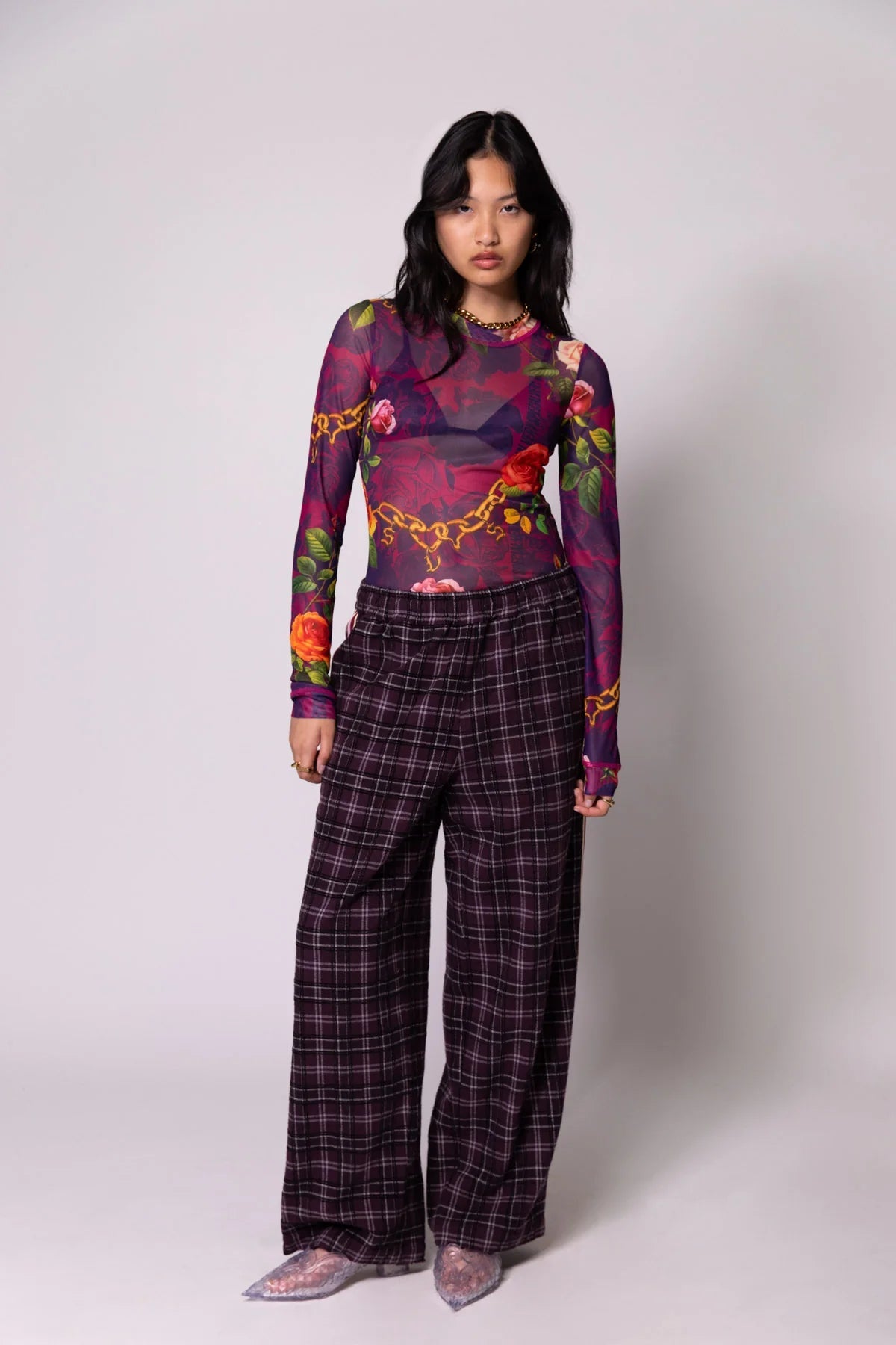 Check Baggy Vacay Pants - Plum Something Very Special