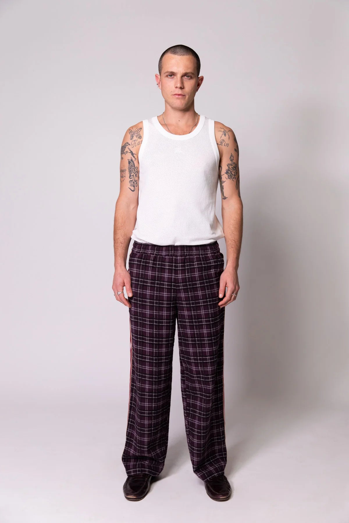 Check Baggy Vacay Pants - Plum Something Very Special