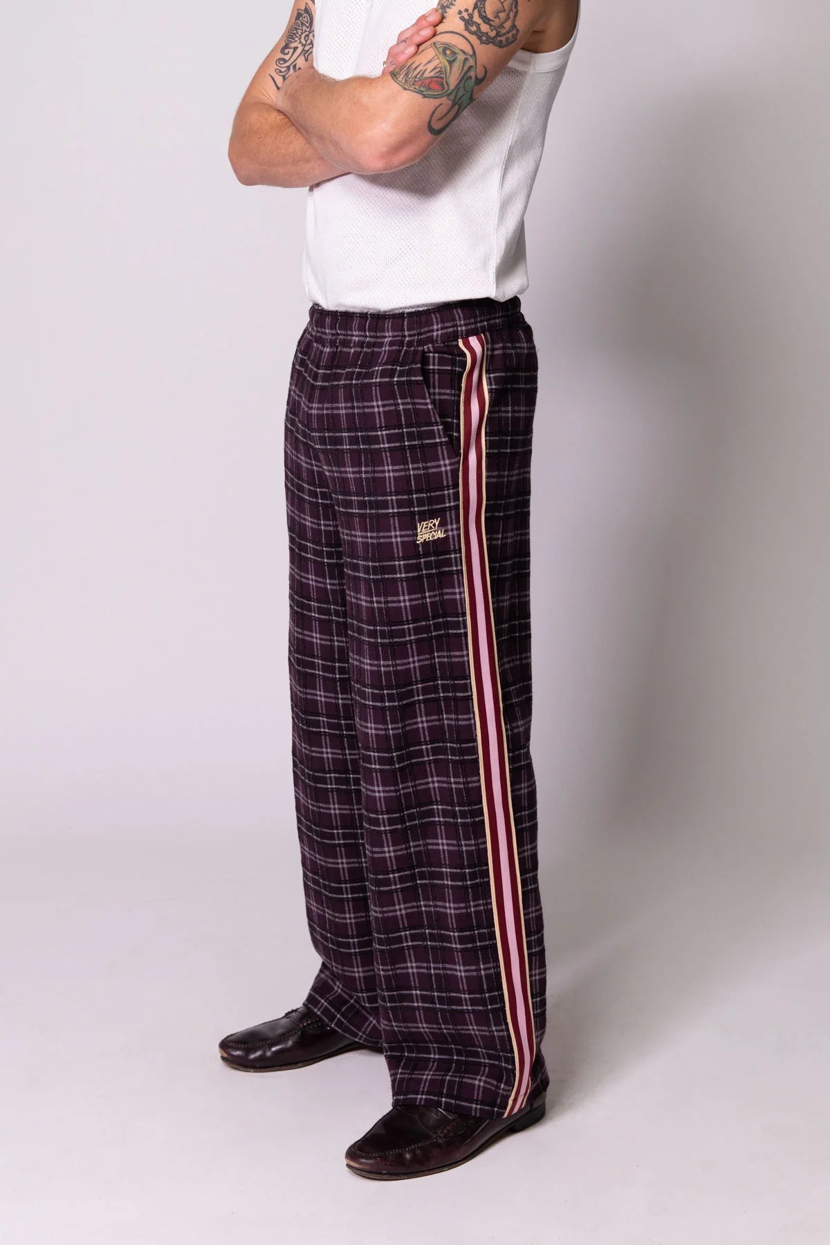 Check Baggy Vacay Pants - Plum Something Very Special