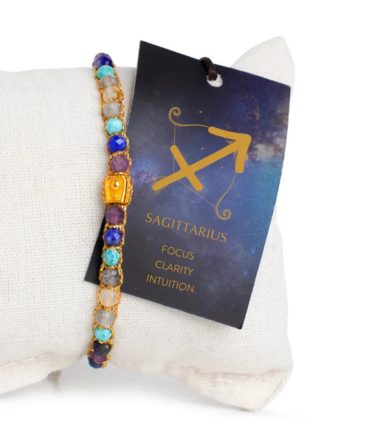 Sagittarius Crystal Zodiac Gemstone Bracelet - Gold Nusands