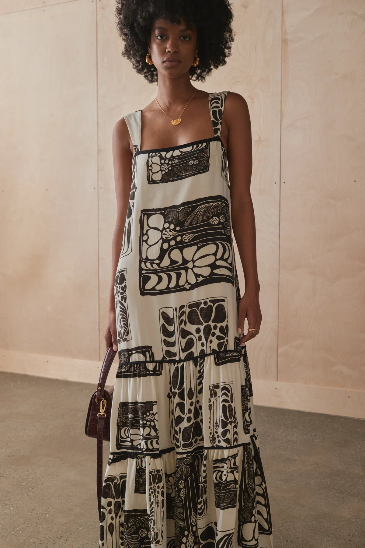 Sancia Brydie Dress - Jondli Print at Cloth in brick close up 02