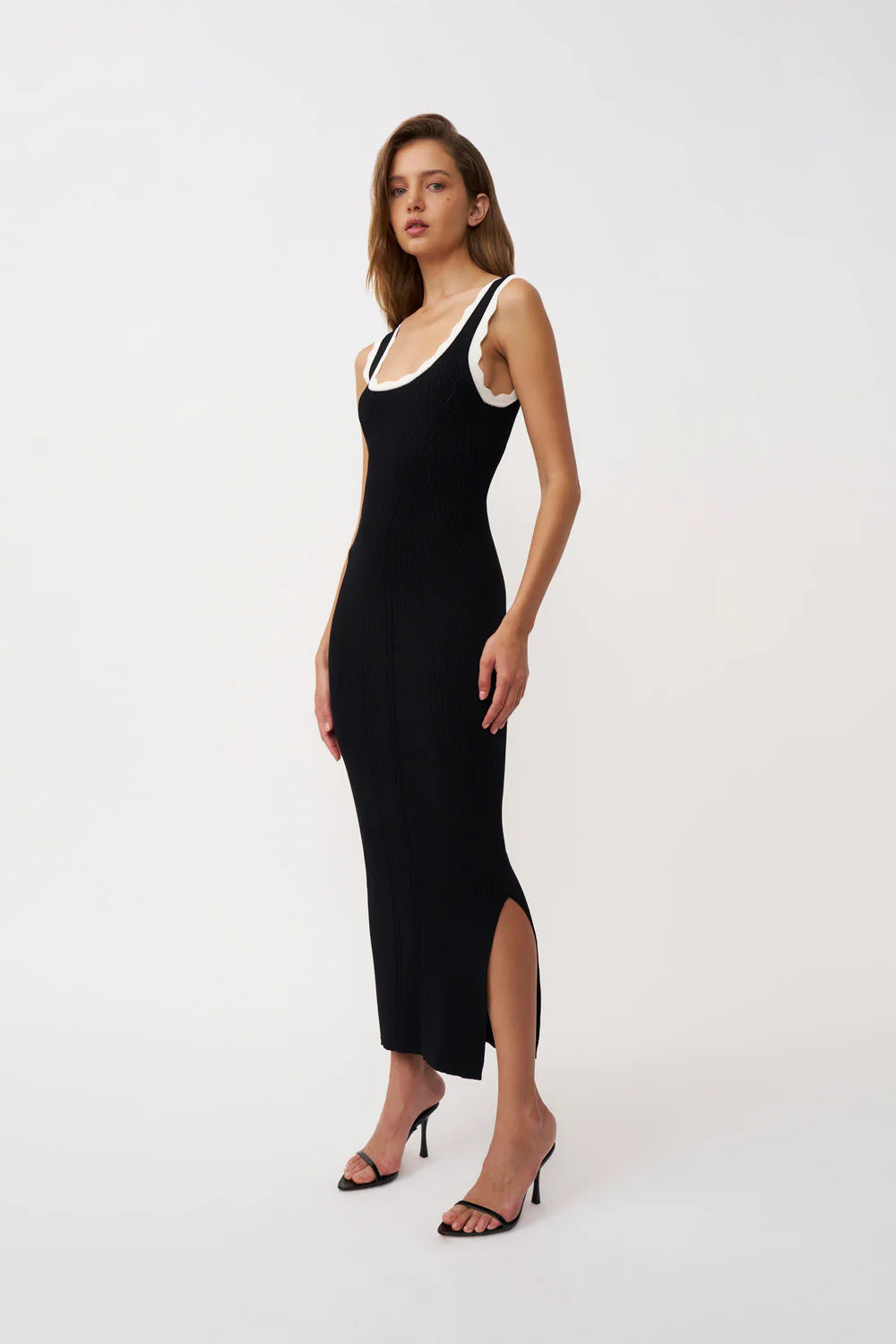 Scallop Trim Knit Dress - Black Ivory By Johnny at cloth in brick 03
