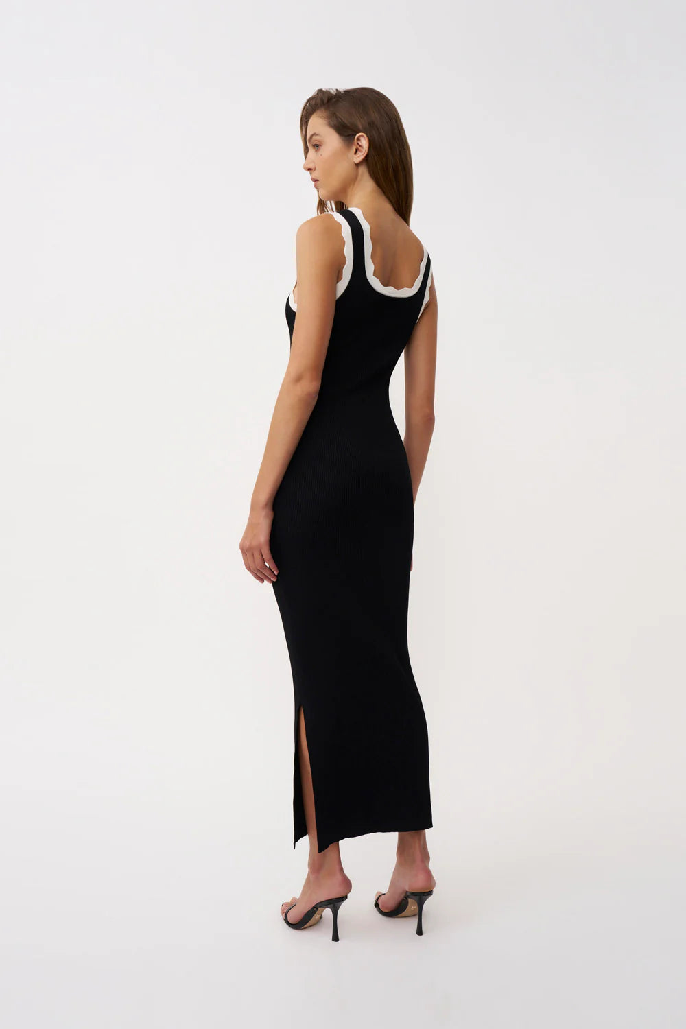 Scallop Trim Knit Dress - Black Ivory By Johnny at cloth in brick 04
