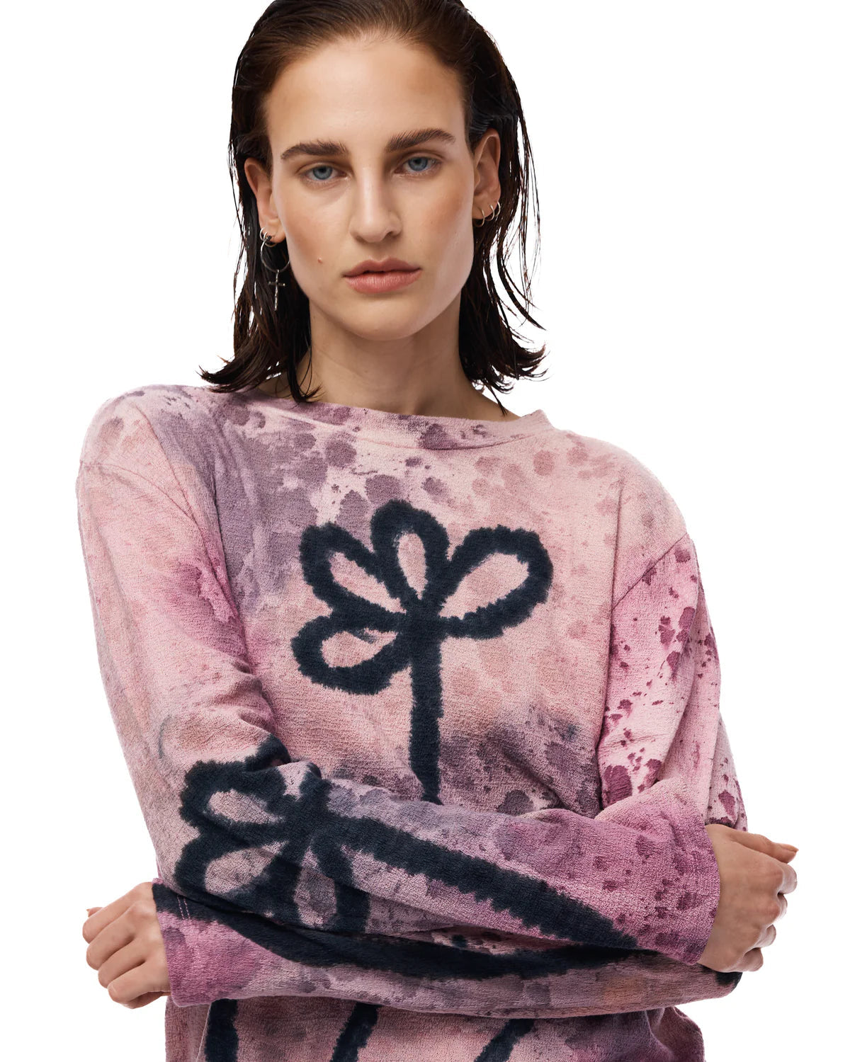 Flower Stalk Hand Dyed Hemp Tee - Purple/Pink The Tales
