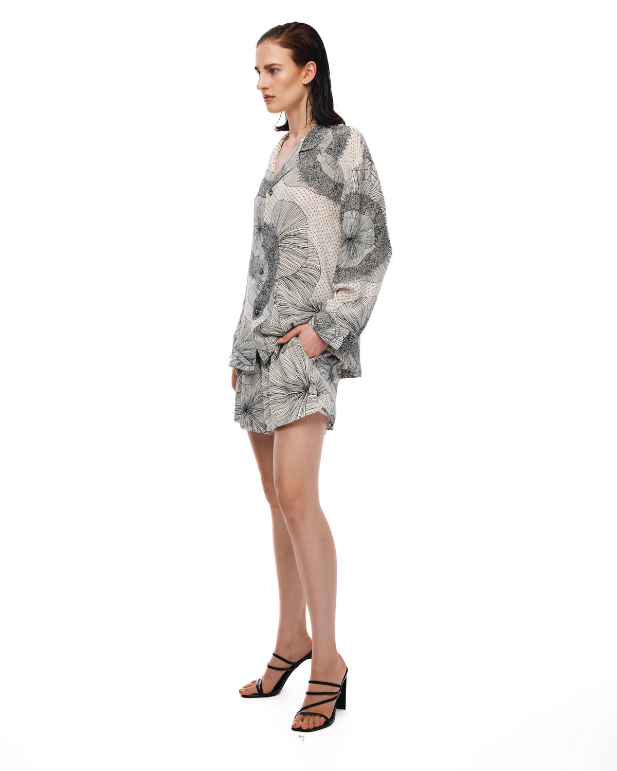 Illustrated Flower Crepe Peasant Shirt The Tales