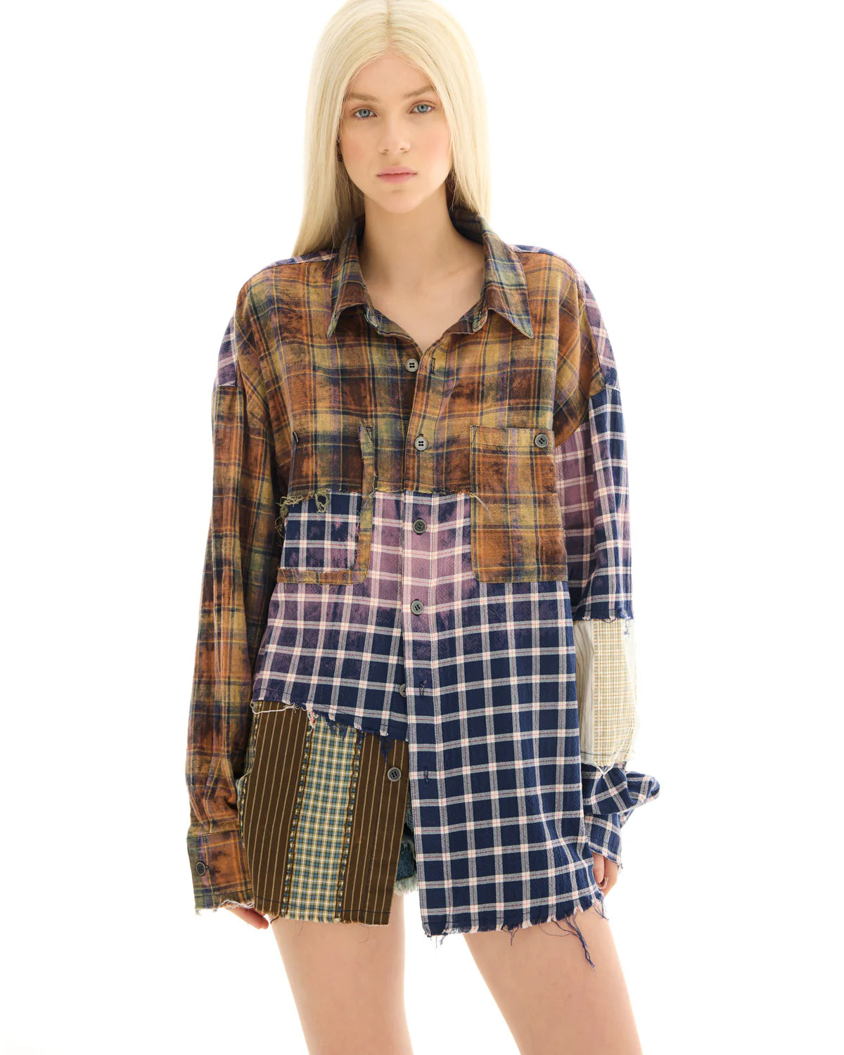Reworked and Destroyed Mixed Check Shirt The Tales