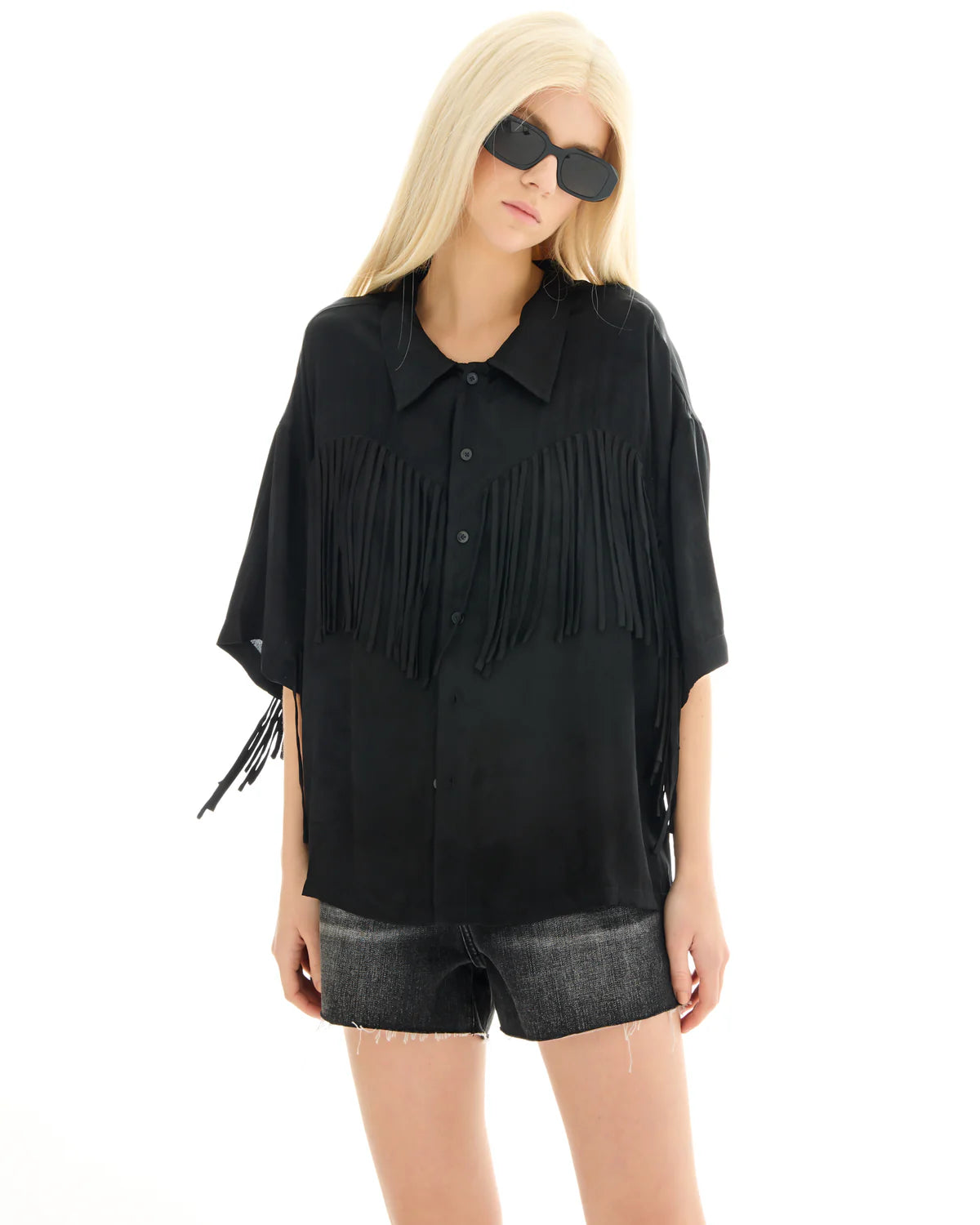 Ibiza Nights Satin Fringed Shirt - Black The Tales