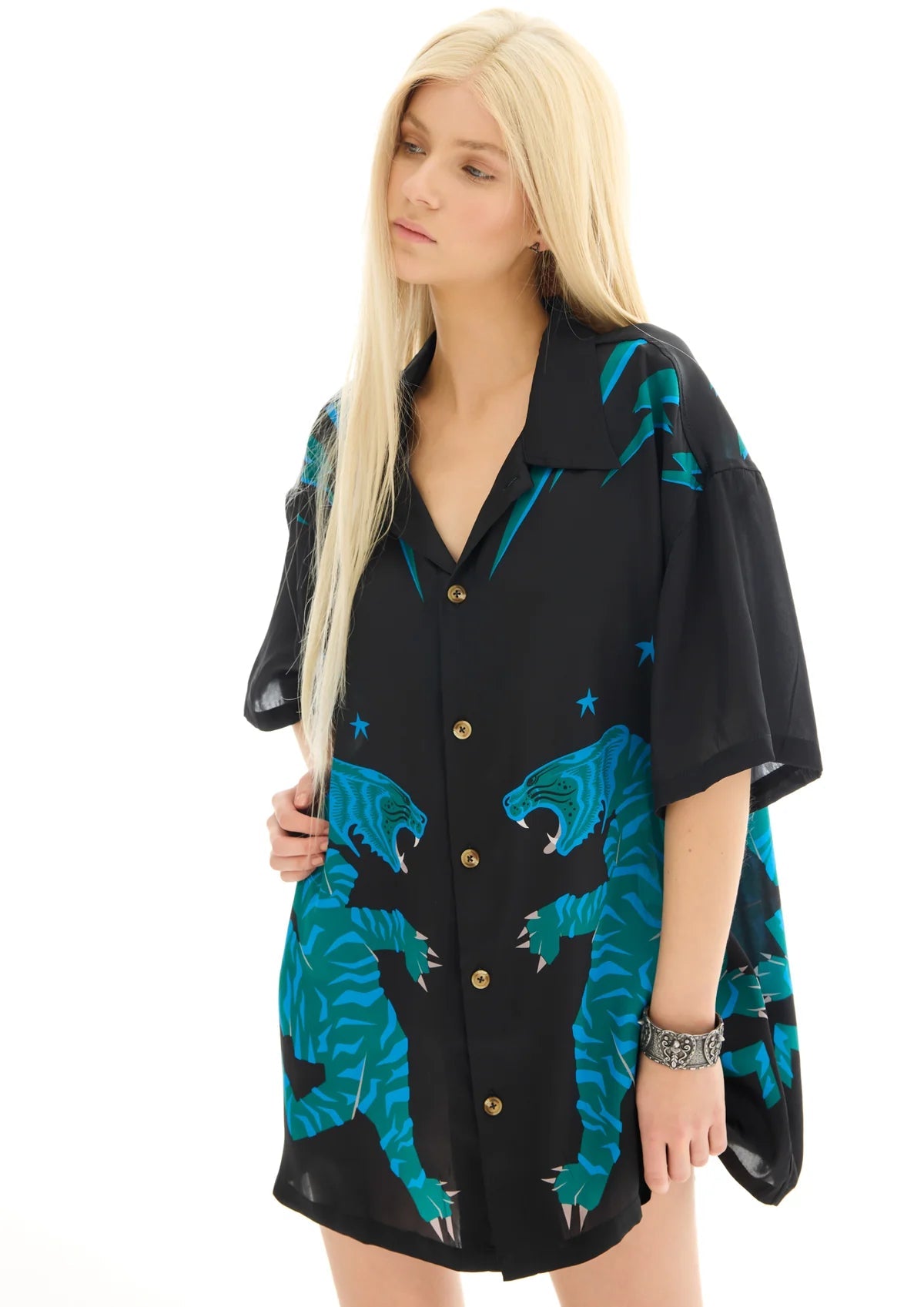 Osaka Tiger Silk Camp Shirt - Black The Tales