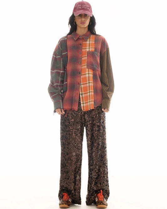 Reworked Pierced Flannel Shirt - Orange The Tales