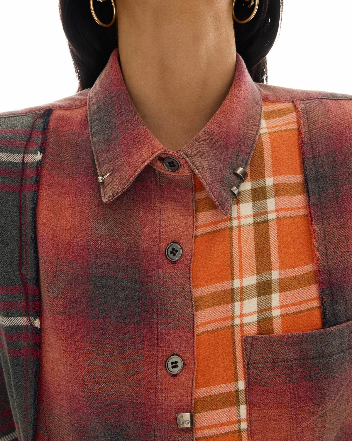 Reworked Pierced Flannel Shirt - Orange The Tales