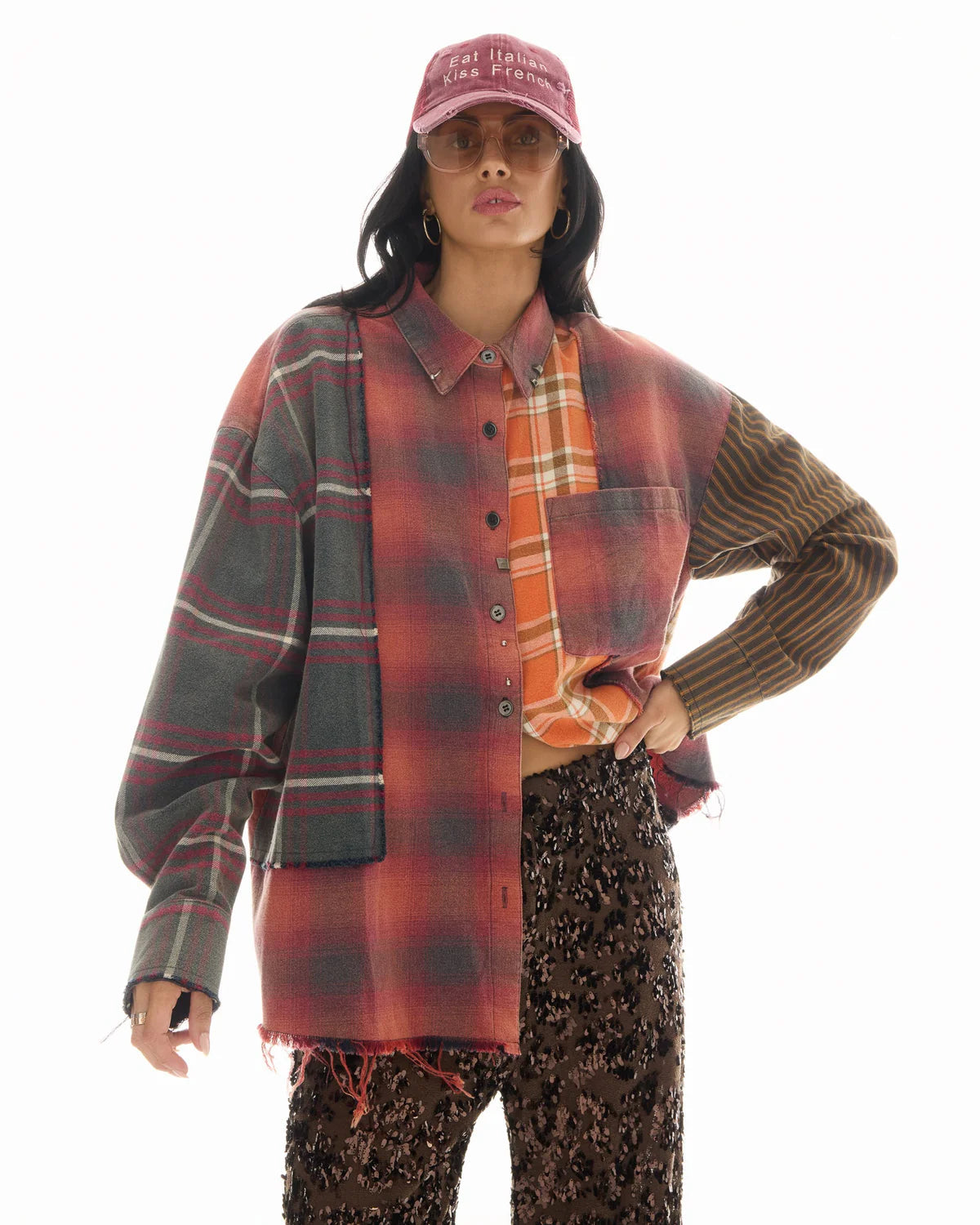 Reworked Pierced Flannel Shirt - Orange The Tales