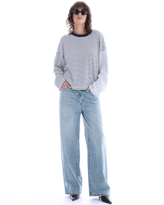 Lexy Soft Stripe Patchwork Tee - Blue The Tales