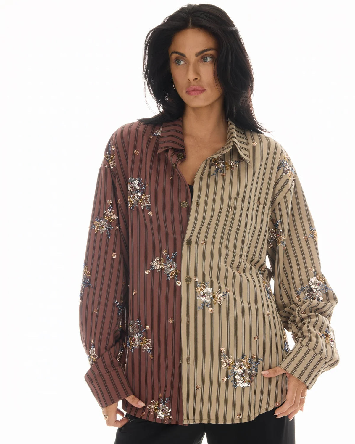 Embellished Half n Half Stripe Shirt The Tales