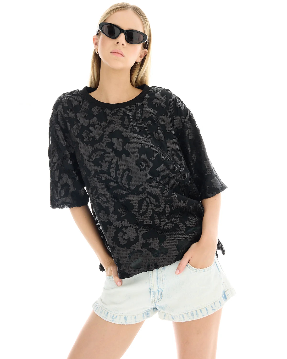 Sequin Street Tee - Black The Tales