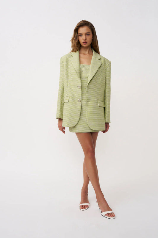 Telisa Oversized Tweed Blazer - Green Tweed By Johnny at cloth in brick 02