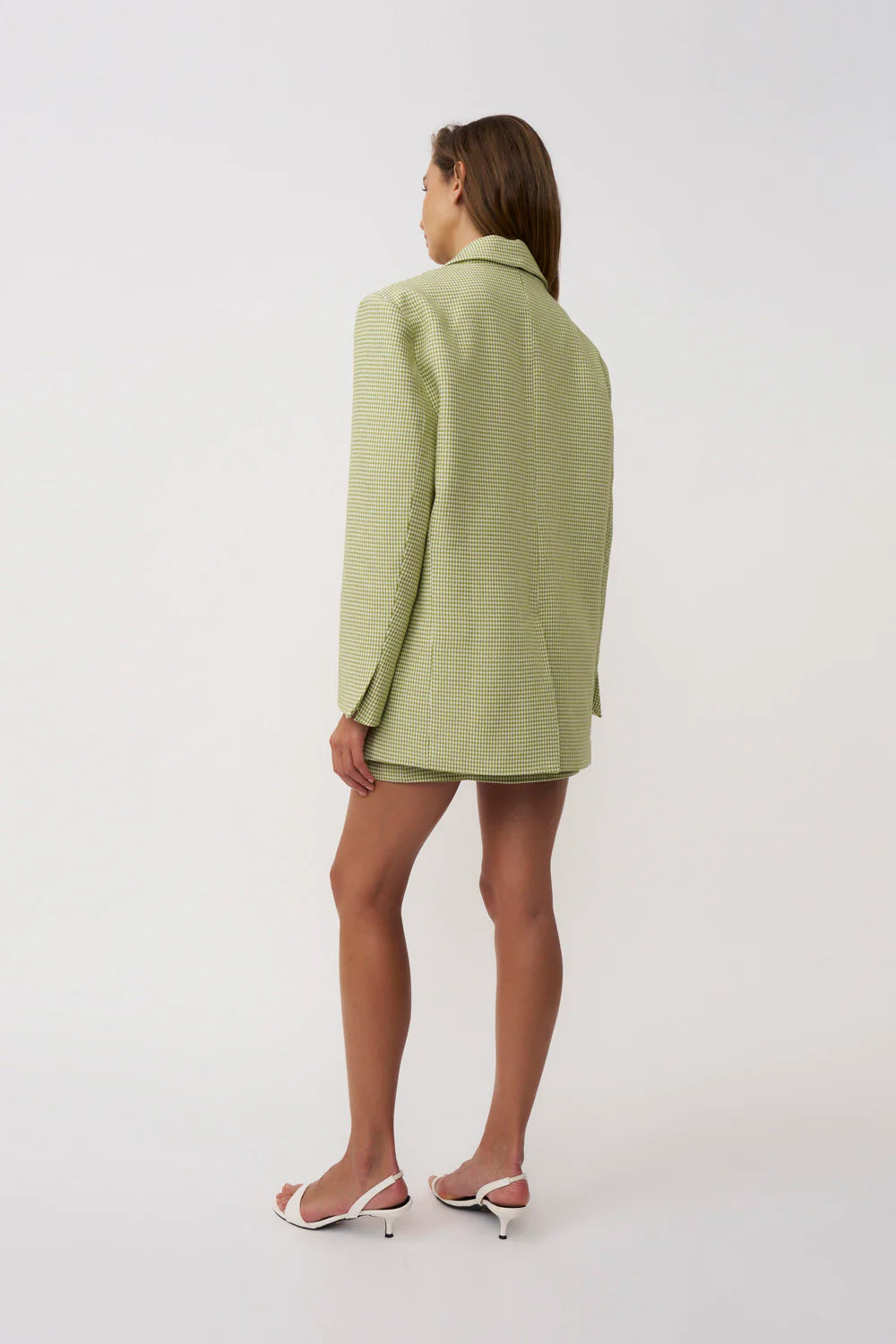 Telisa Oversized Tweed Blazer - Green Tweed By Johnny at cloth in brick 04