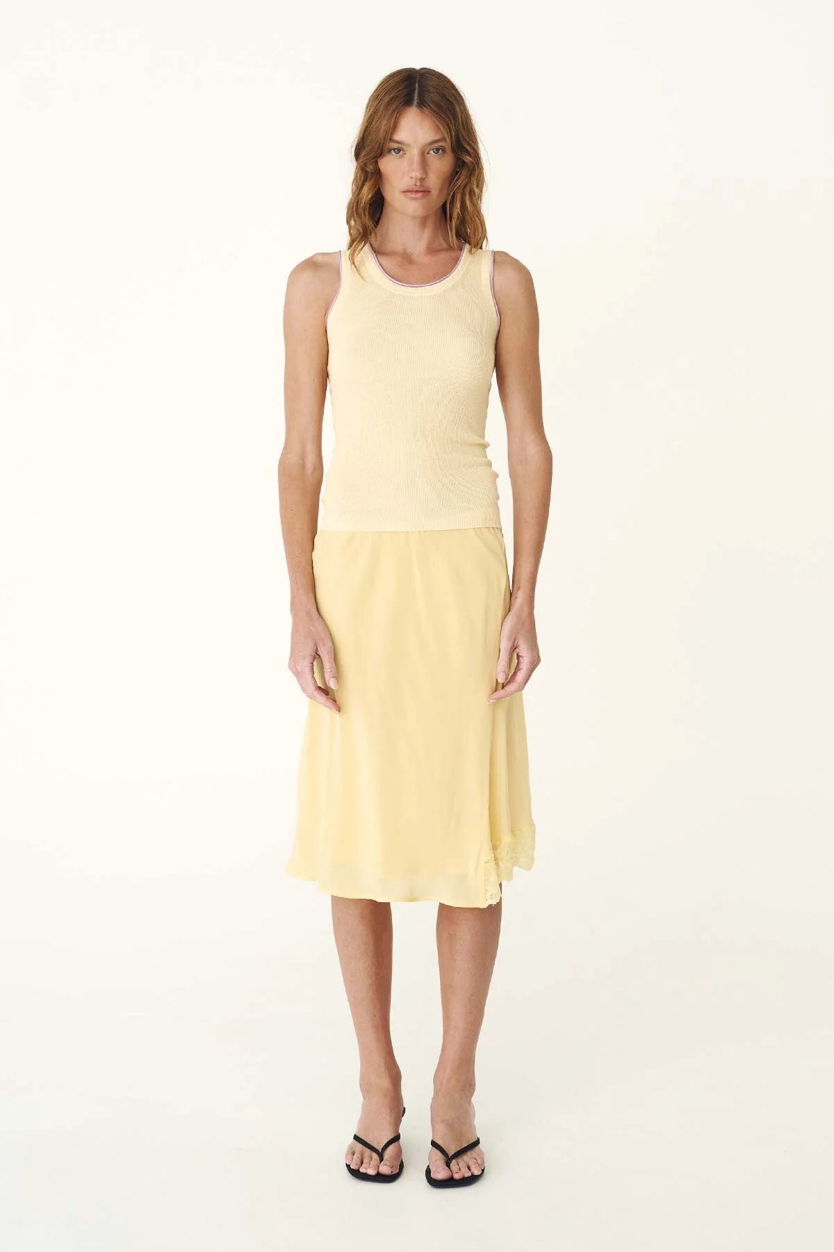 Tessa Silk Midi Skirt - Lemon Rowie