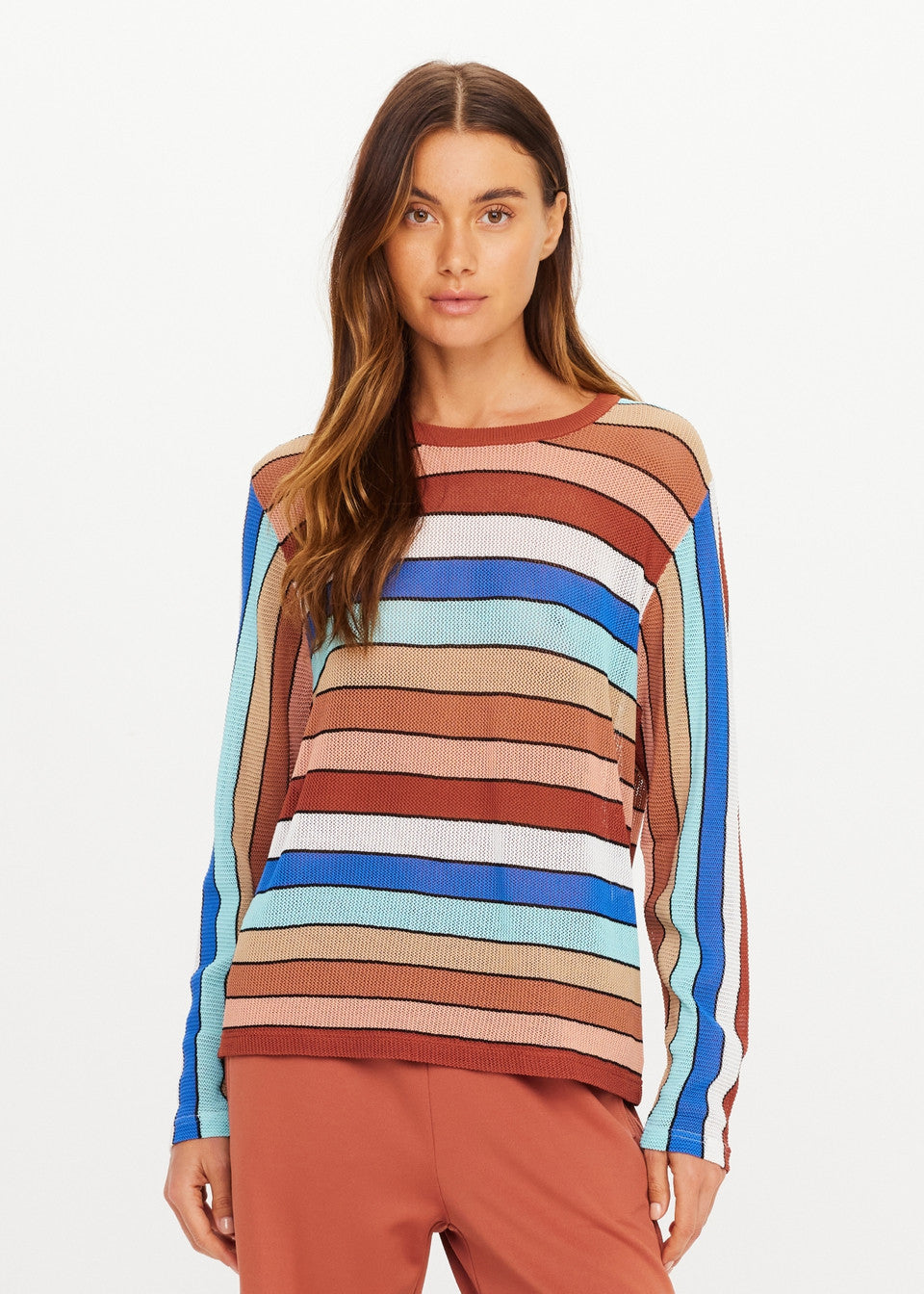 Iza Milla Long Sleeve Knit Top - Stripe The Upside