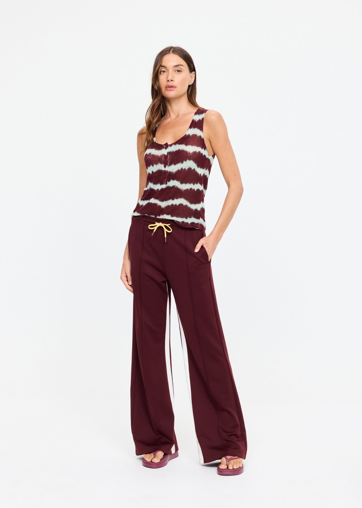 Marine Panelled Wide Leg Pant - Bordeaux The Upside