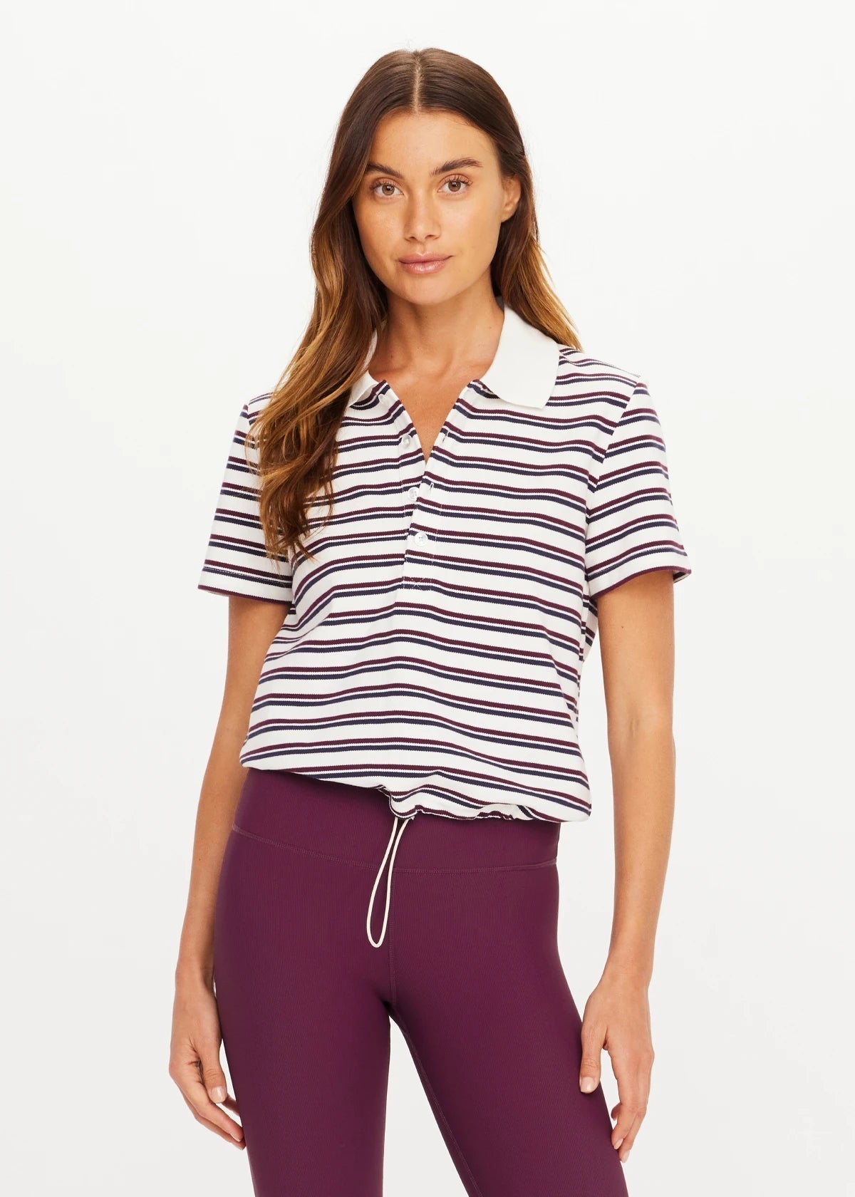 Sophie Cropped Polo Shirt - Stripe The Upside