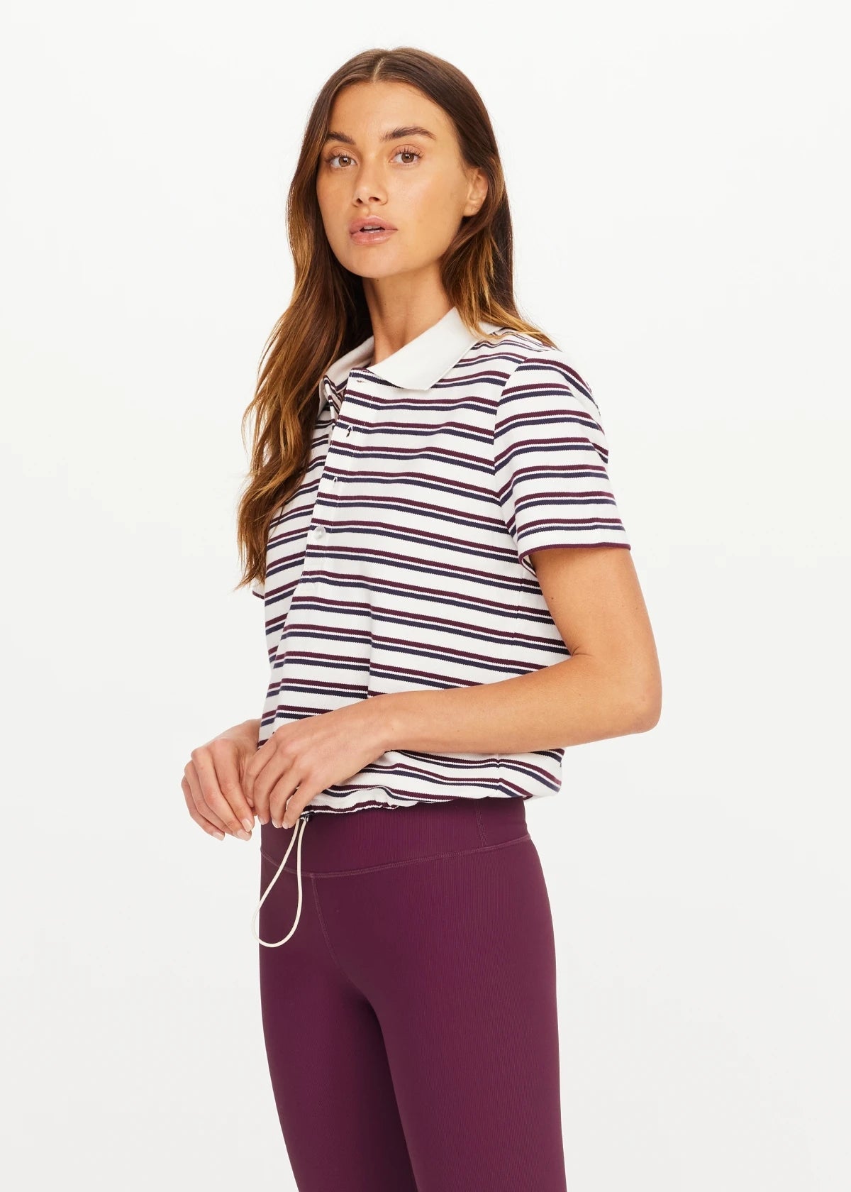 Sophie Cropped Polo Shirt - Stripe The Upside