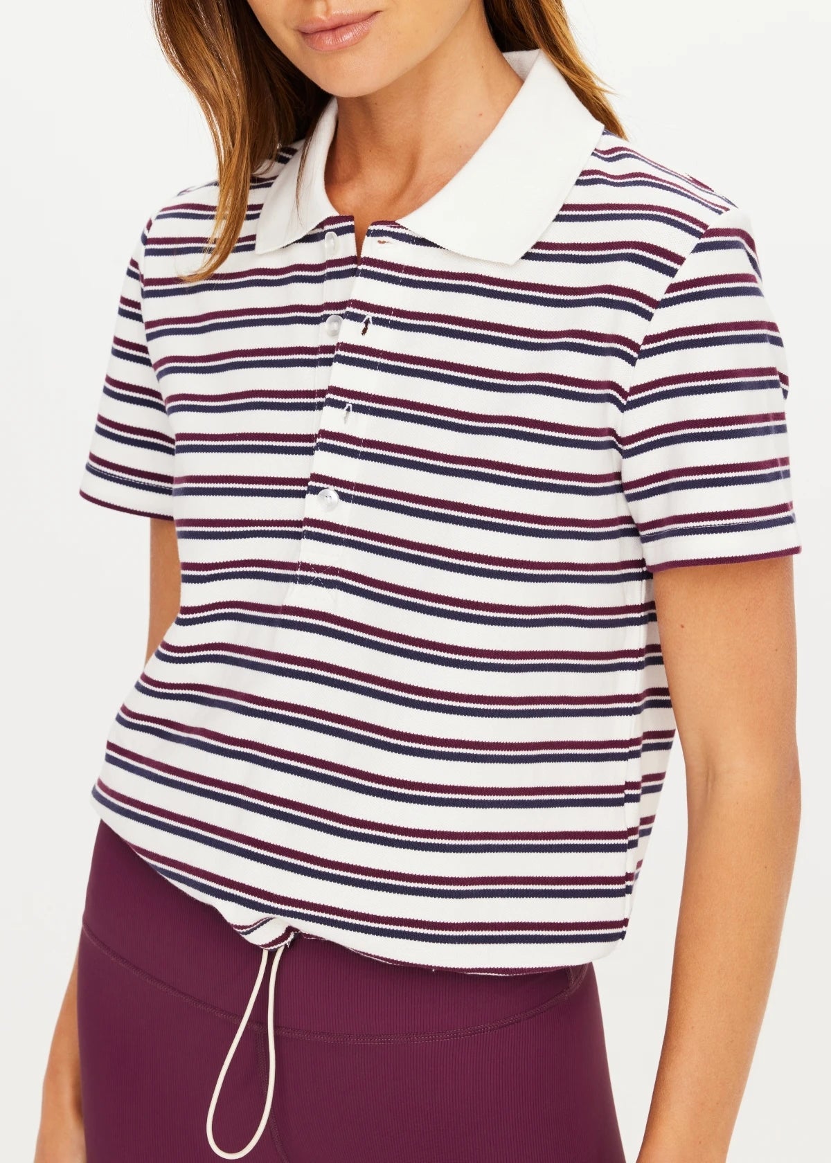 Sophie Cropped Polo Shirt - Stripe The Upside