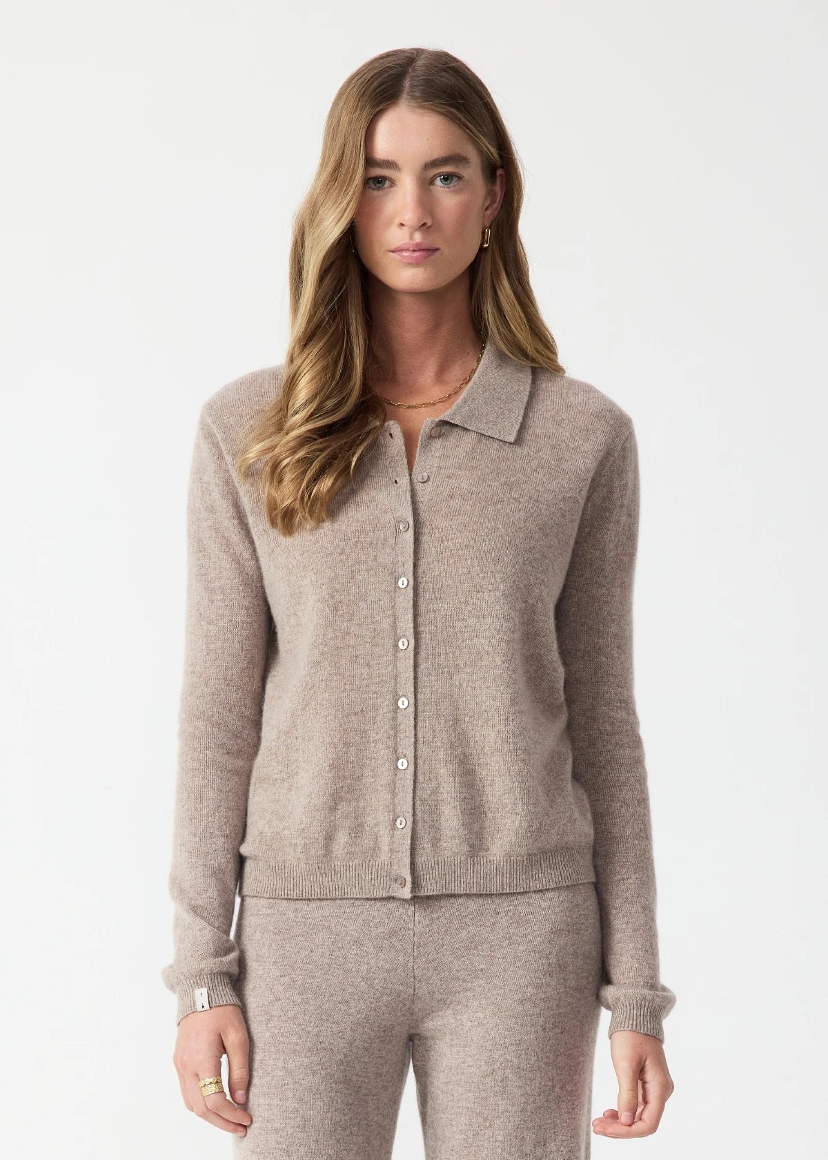 Aimee Cashmere Collared Cardigan - Melange The Upside