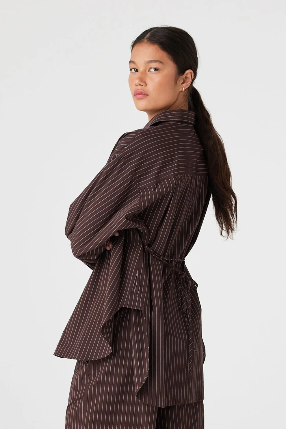 Rae Oversized Cotton Shirt - Espresso Stripe Arcaa