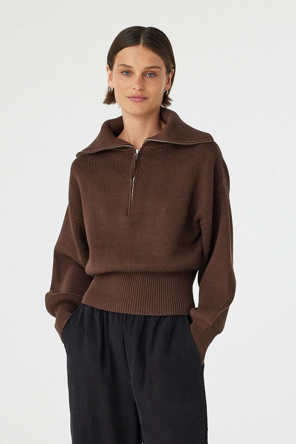 Marley Zip Sweater - Espresso Arcaa