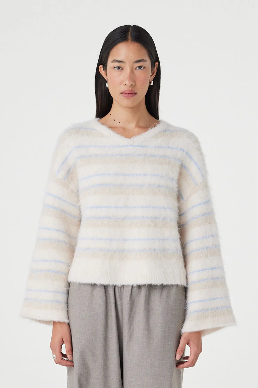 Lucca Sweater - Taupe and Blue Stripe Arcaa