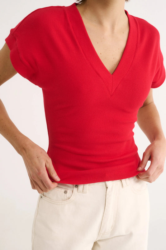 Kelly V Neck T-Shirt - Radiant Red Primi