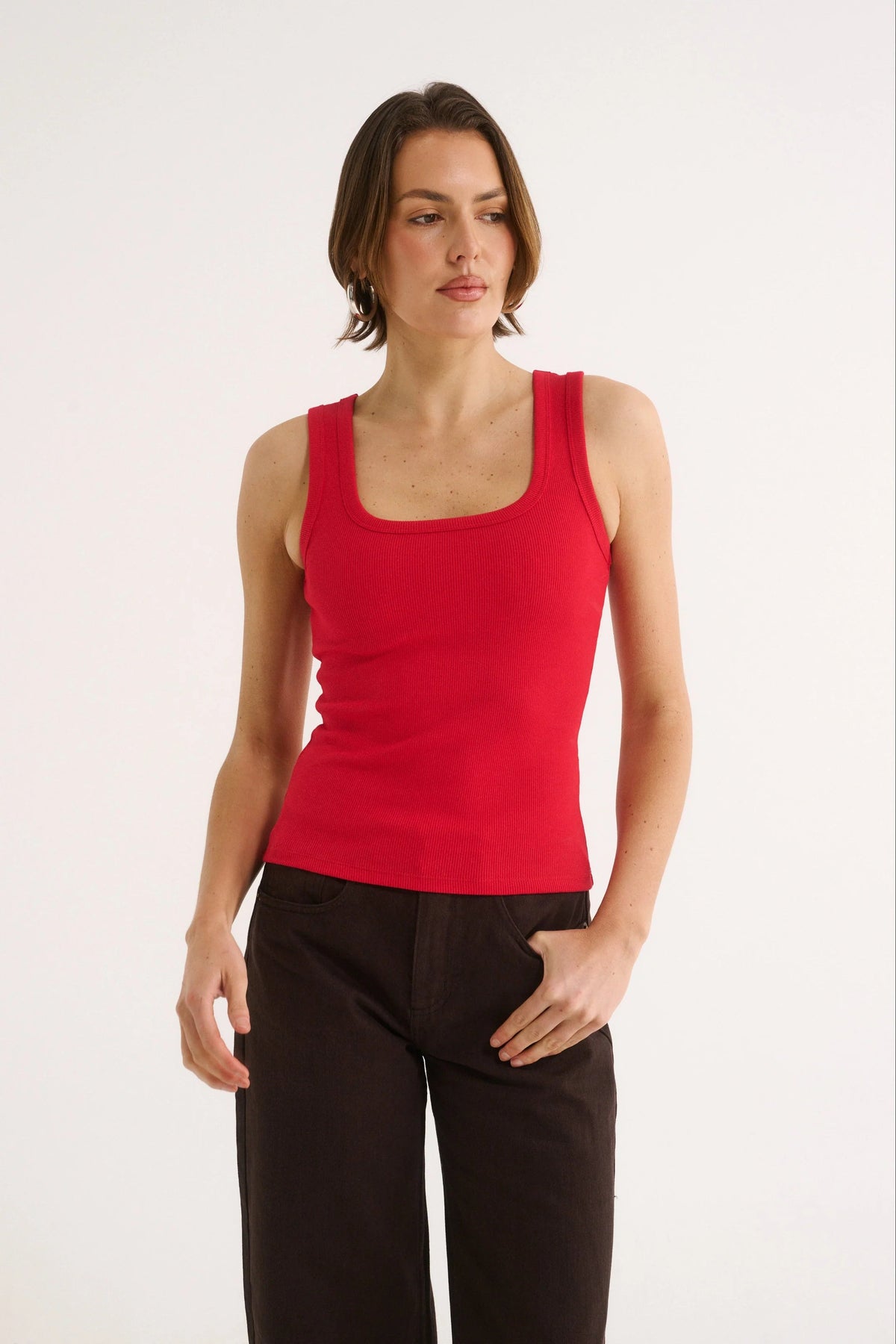 Harmony Square Neck Tank - Radiant Red Primi