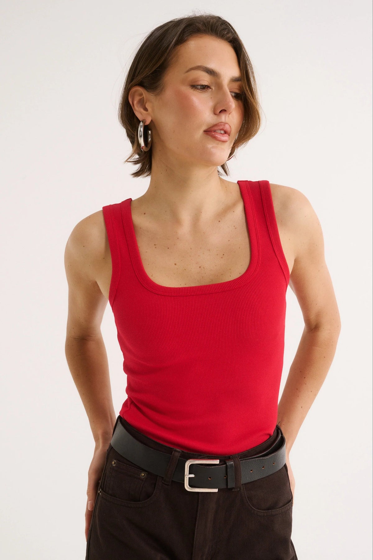 Harmony Square Neck Tank - Radiant Red Primi