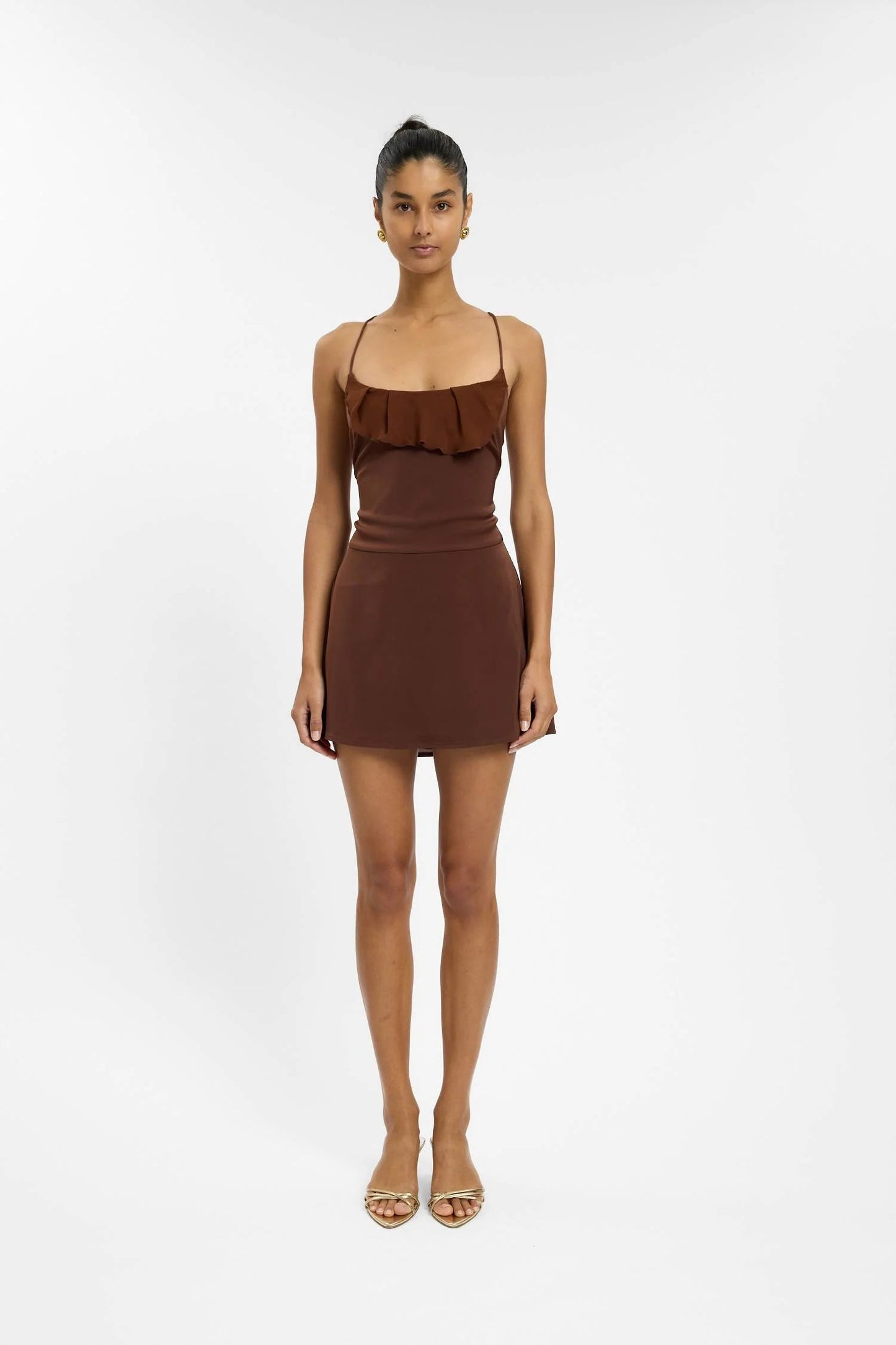 Frill Backless Mini Dress - Chocolate With Harper Lu